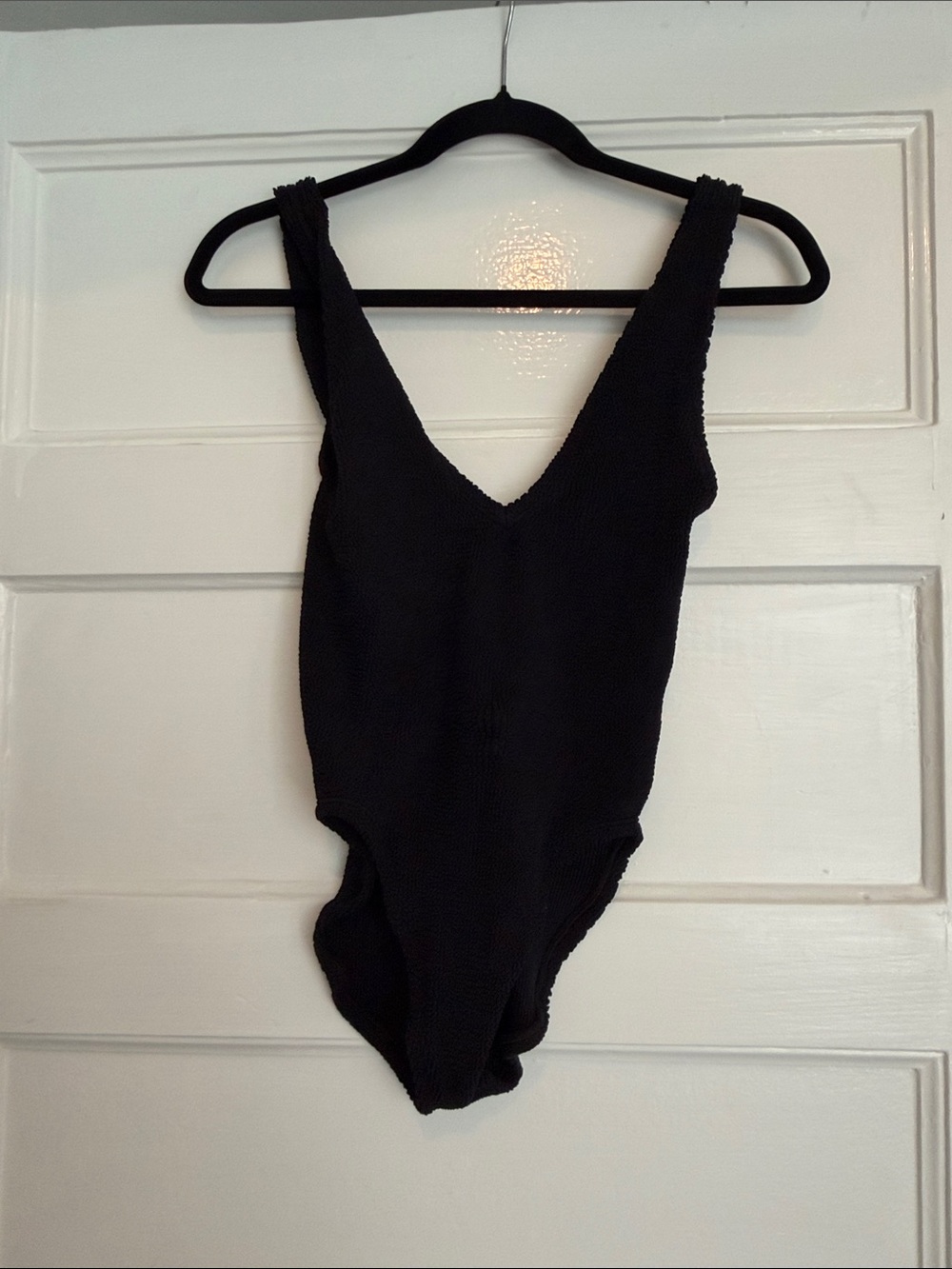 Gina G - size large- with a pull - Classic Black Ribbed Kids One-Piece Swimsuit
